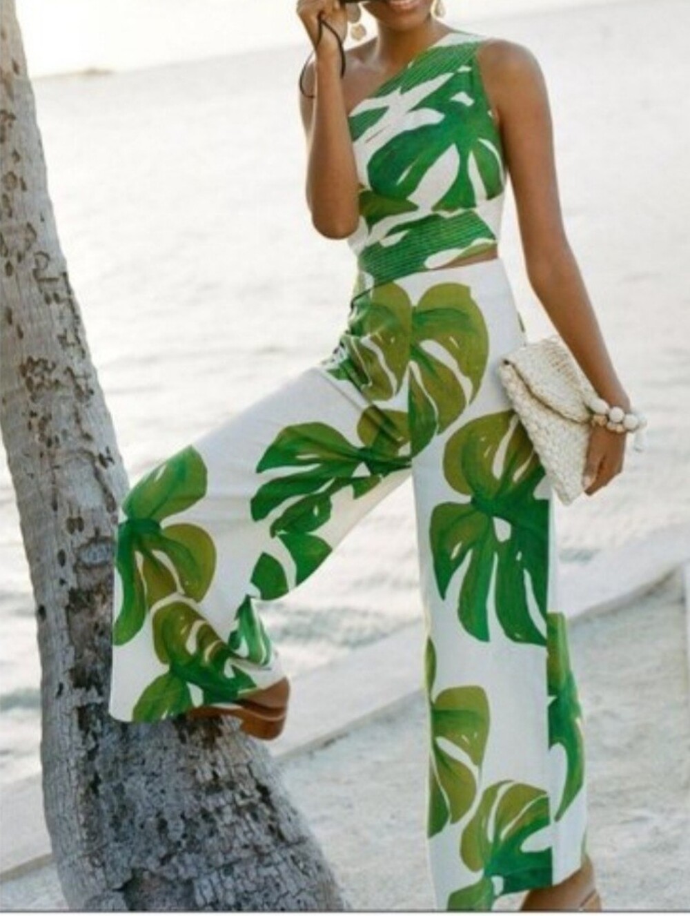 New FARM Rio Monstera One-shoulder Jumpsuit, Sz. Medium